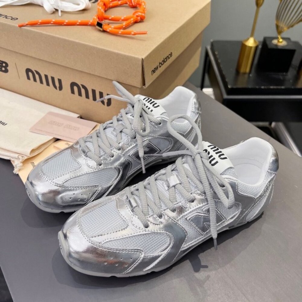 ✅Authentic Miu Miu Metallic Silver Sneakers